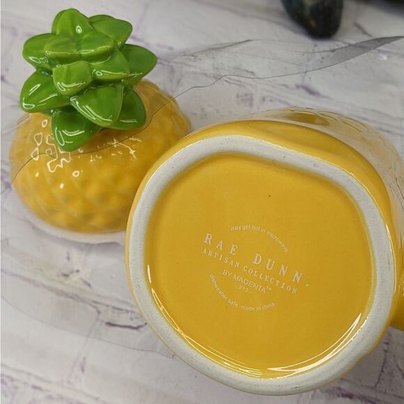 Rae Dunn WELCOME Yellow Pineapple Ceramic Mug Jar with Lid Topper - Picture 5 of 8